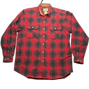VTG Thick Field & Stream Button Up Shacket Red Black Lumberjack Plaid Mens XLT